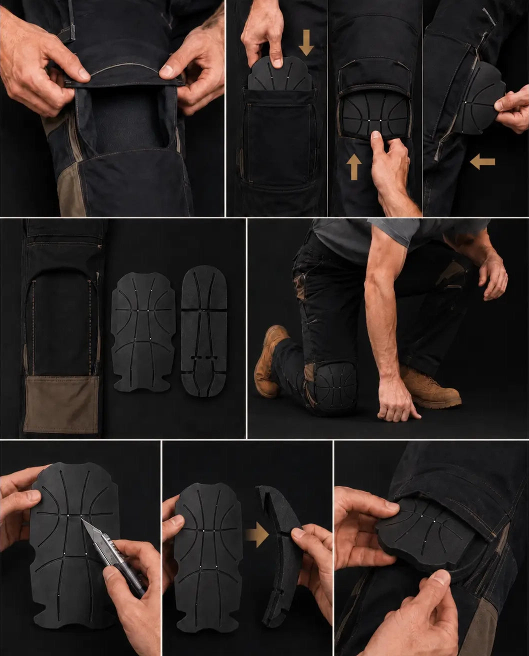 Black HM-1003-K3 knee pad inserts shown with the 3 Pairs product box