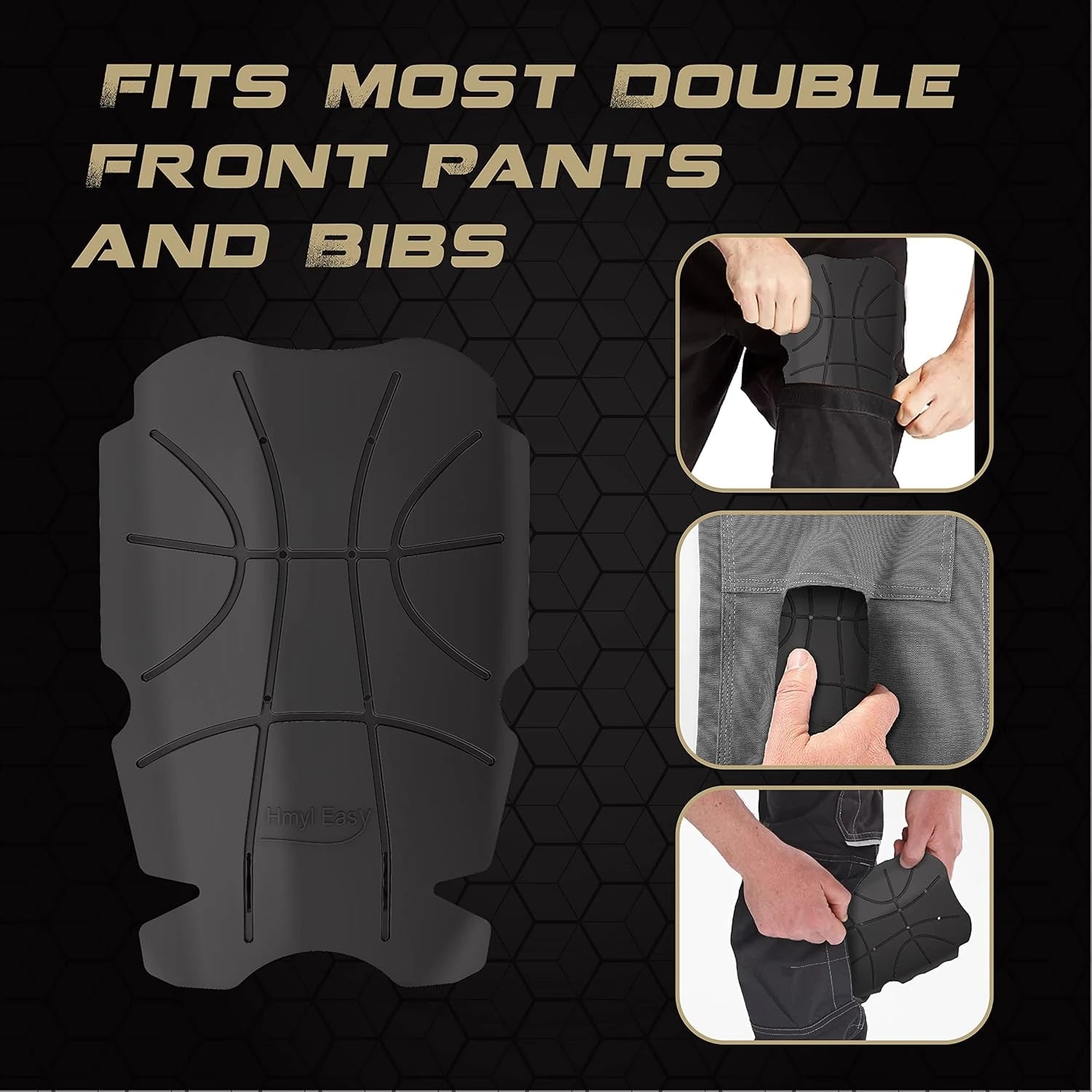 HE-1003-K1 Hmyl Easy Knee Pad Inserts for Work Pants/Bibs, Uniforms, and Tactical Pants, Breathable Knee Pads Inserts for Construction, Flooring, Gardening and Garage, Black, 11.5''×7.9''×0.45'' 1 Pair image 2