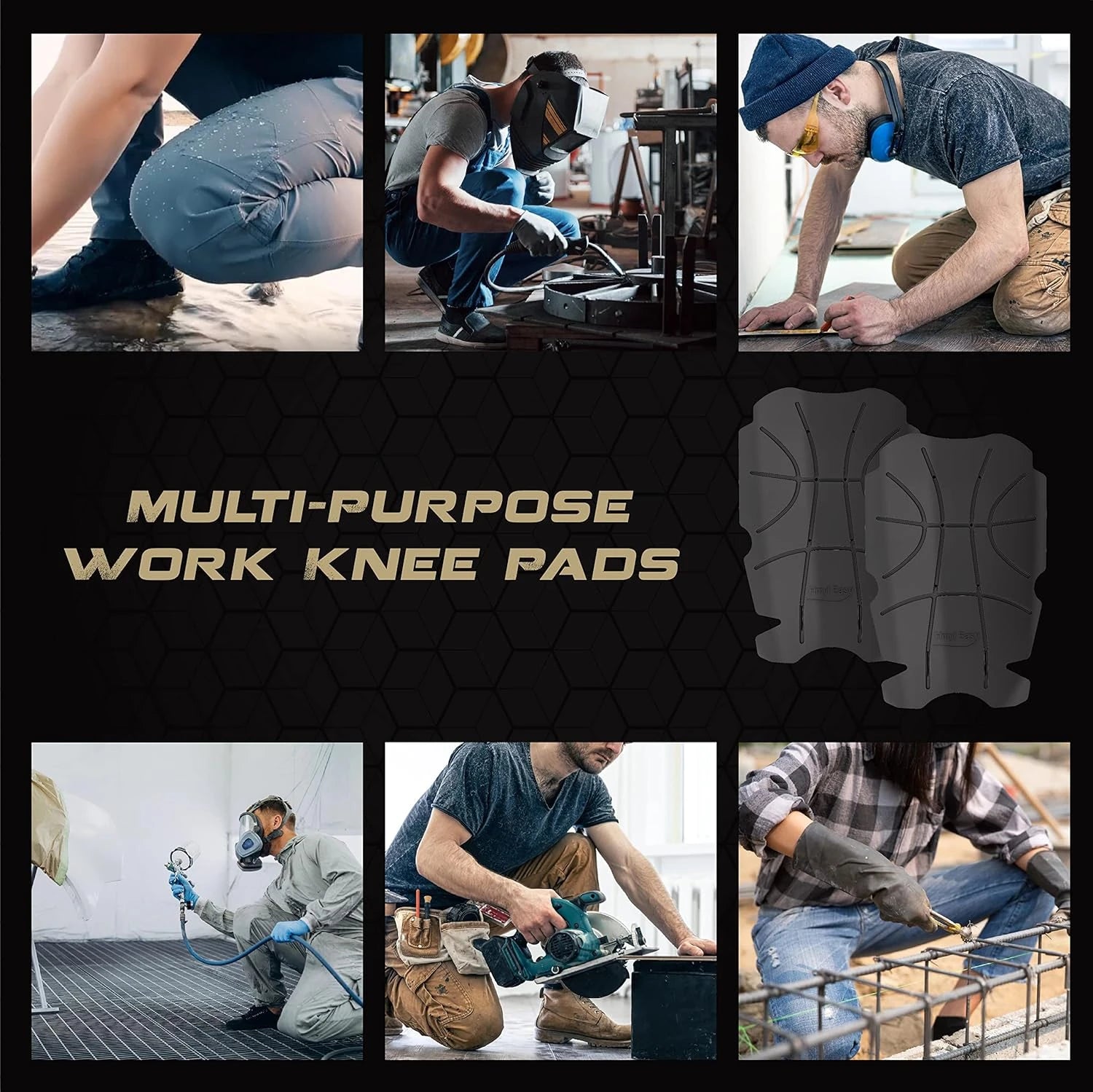 HE-1003-K1 Hmyl Easy Knee Pad Inserts for Work Pants/Bibs, Uniforms, and Tactical Pants, Breathable Knee Pads Inserts for Construction, Flooring, Gardening and Garage, Black, 11.5''×7.9''×0.45'' 1 Pair image 8