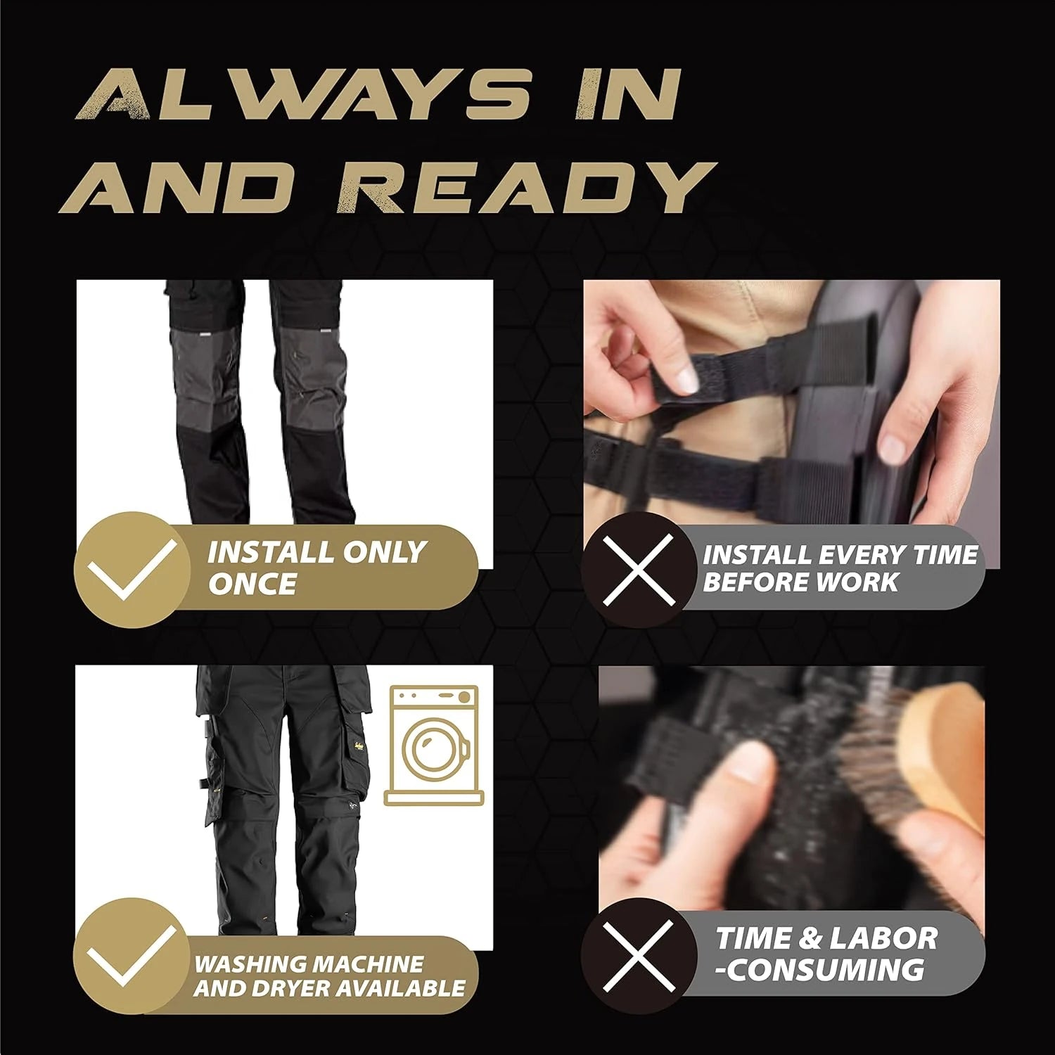 HE-1003-OB3 Hmyl Easy Breathable No Strap Knee Pad Insert for Work Pants/Bibs, Uniforms, and Tactical Pants, Heavy Duty Pocket Knee Pads for Construction, Flooring, Gardening, and Garage, 11.5''×7.9''×0.45'', Blue 3 Pairs image 6