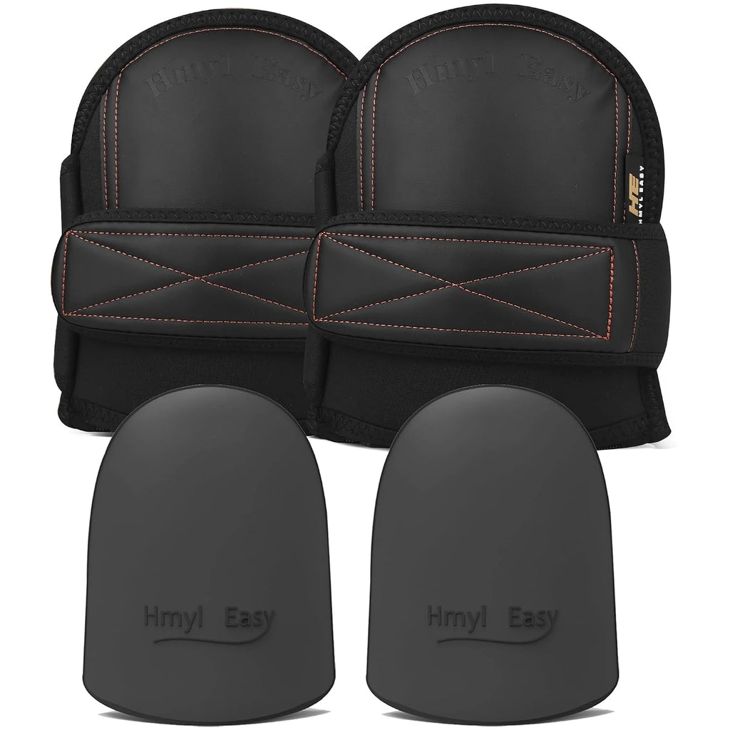HM-1001-NKR1 Hmyl Easy Super Soft Leather Knee Pads for Work With Extra Pair of Liners, Shorts Available, Replaceable Inner Cushion Knee Pads for Construction, Garden, Clean, Floor and Garage – Black image 1