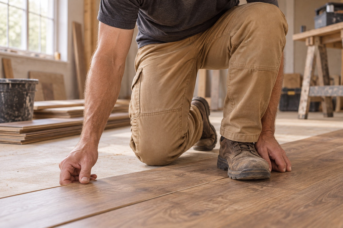 AI use illustration of flooring in work pants with integrated knee pockets